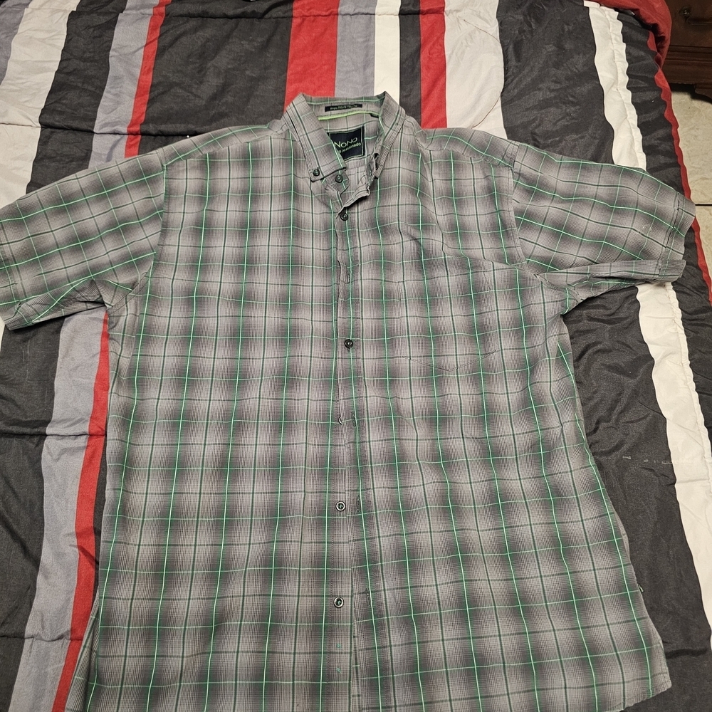 Nautica Short-Sleeve Plaid Button-Down Shirt - Gray with Green (#3) - Picture 1 of 7